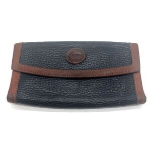Vintage Dooney & Bourke Black Brown Pebbled Leather Trifold‎ Checkbook Wallet